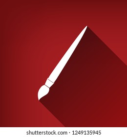 Brush sign illustration. Vector. White icon with limitless shadow at ruby red background.