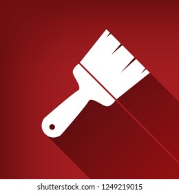 Brush sign illustration. Vector. White icon with limitless shadow at ruby red background.
