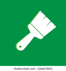 Brush sign illustration. Vector. White flat icon with yellow striped shadow at green background.
