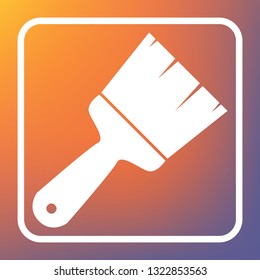 Brush sign illustration. Vector. White icon on transparent button at orange-violet gradient background.