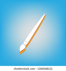 Brush sign illustration. Vector. White icon with 3d warm-colored gradient body at sky blue background.