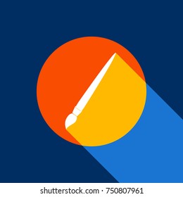Brush sign illustration. Vector. White icon on tangelo circle with infinite shadow of light at cool black background. Selective yellow and bright navy blue are produced.