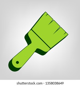 Brush sign illustration. Vector. Yellow green solid icon with dark green external body at light colored background.