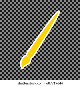 Brush sign illustration. Vector. Yellow icon with white contour on dark transparent background.