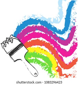 Brush silhouette and waves of colored paint