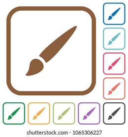 Brush simple icons in color rounded square frames on white background
