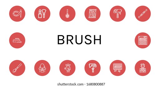 brush simple icons set. Contains such icons as Art, Makeup, Toilet brush, Paint tube, Roller, Dentist tools, Paint brush, Dressing table, can be used for web, mobile and logo