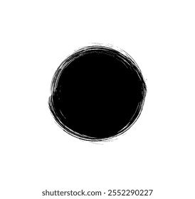 Textura de la mancha del frotis del cepillo aislada en el fondo blanco. Vector grunge círculo sello, negro redondo pincel mancha, elemento de pintura de tinta