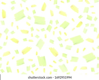 El pincel maneja perfectamente el patrón. El pincel de Doodle pinta una suave impresión. Fondo geométrico simple. Diseño de tela vectorial. El adorno verde y amarillo claro. Papel de escritorio para la habitación de los niños