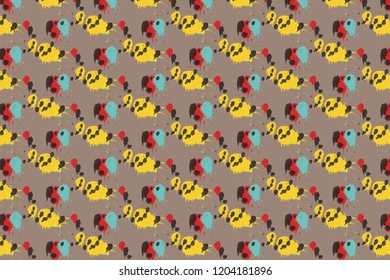 Brush Splashes Funky Pattern. Original Ink Strokes Vector Ornament. Colorful Watercolor Texture. Beautiful Stains Background