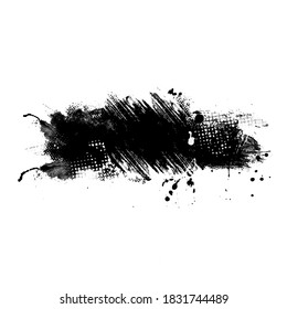 Brush splashes, Paint stain, grunge texture, Ink spots white background.