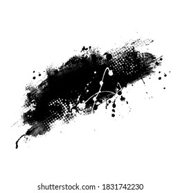 Brush splashes, Paint stain, Ink spots white background.