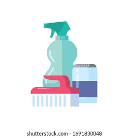 Bürstensprühflasche und Waschmittelkasten Flach-Icon-Design, Reinigungsdienst Waschmaschine Haushaltshygiene Innenausstattung Hausarbeit und Haushaltstiefe Thema Vektorillustration Illustration