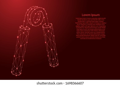 Brush spring expander from futuristic polygonal red lines and glowing stars for banner, poster, greeting card. Vector illustration.