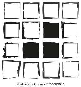 brush squares. Hand drawn abstract frame set. Vector illustration.