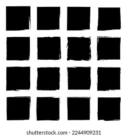 brush squares. Ink paint brush stain square. Grunge texture. illustration. stock image.