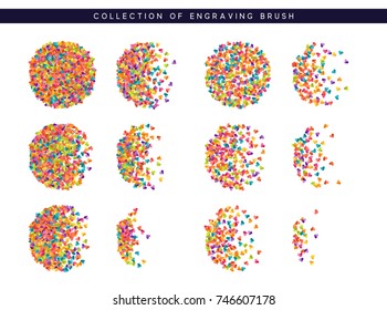 Brush stipple colored confetti of hearts pattern for design.