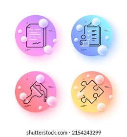 Brush, Strategy and Checklist minimal line icons. 3d spheres or balls buttons. Document signature icons. For web, application, printing. Art brush, Puzzle, Questioning clipboard. Vector