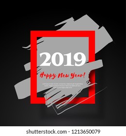 Brush Stroke 2019 New Year Celebration Layout/Cover. Minimalist Creative Design Concept. Stock Vector Illustration. Modern and Abstract Background