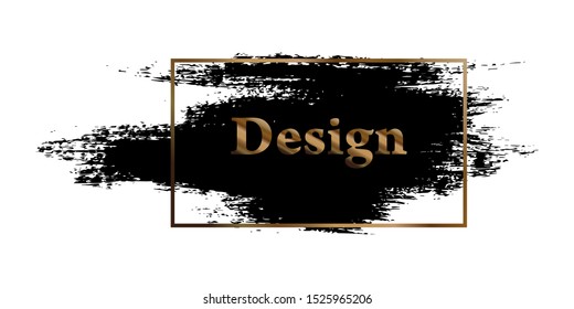 Brush stroke in an abstract banner frame. Gold with black isolated design element. EPS 10 vector.