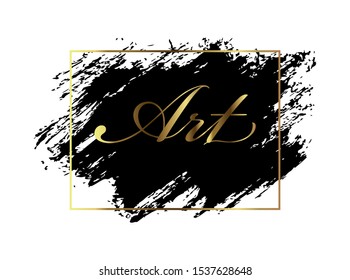 Brush stroke in an abstract banner frame. Gold with black isolated design element. EPS 10 vector.