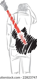 brush stroke abstract guitar player sad concept depressed musician back view vector illustration