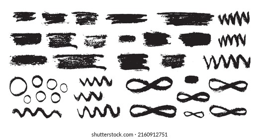 Brush stroke abstract symbol set. Hand drawn vector illustration isolated on white background. EPS10