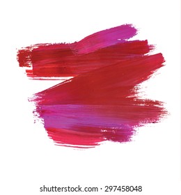 Brush stroke. Acrylic paint stain. Red stroke of the paint brush isolated on white