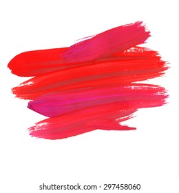 Brush stroke. Acrylic paint stain. Red stroke of the paint brush isolated on white