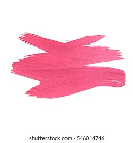 Brush Stroke. Acrylic Paint Stain. Pink Color Stroke of the Paint Brush Isolated on White. Vector Illustration Space for Text.