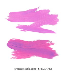 Brush Stroke. Acrylic Paint Stain. Pink Lilac Color Stroke of the Paint Brush Isolated on White. Vector Illustration Space for Text.