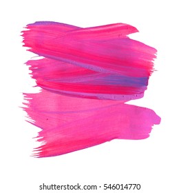 Brush Stroke. Acrylic Paint Stain. Pink Color Stroke of the Paint Brush Isolated on White. Vector Illustration Space for Text.