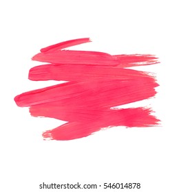 Brush Stroke. Acrylic Paint Stain. Magenta Pink Color Stroke of the Paint Brush Isolated on White. Vector Illustration Space for Text.