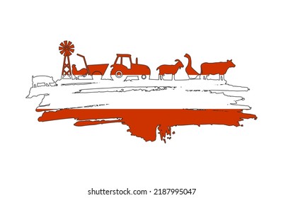 Brush stroke with agricultural icons textured by flag of Austria. Background for eco products.