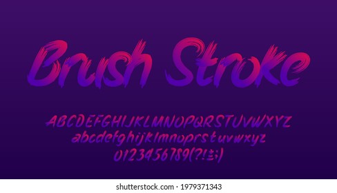 Brush Stroke alphabet font. Hand drawn letters, numbers and punctuation. Uppercase and lowercase. Hand written vector typescript for your design.
