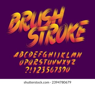 Brush Stroke alphabet font. Hand drawn letters and numbers. Hand written vector typescript for your design.