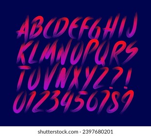 Brush stroke alphabet font. Hand drawn letters and numbers. Hand written vector typeface for your design.