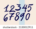 Brush stroke alphabet numbers digital style hand drawn doodle sketch. Blue numbers 1, 2, 3, 4, 5, 6, 7, 8, 9, 0 hand drawn with a brush. Vector illustration. Isolated on white background.