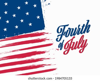 Brush Stroke American Flag Background With Fourth Of July Font.