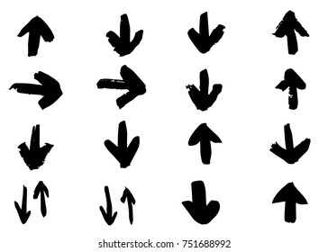 Brush stroke arrows. Hand drawn, vector, isolated.