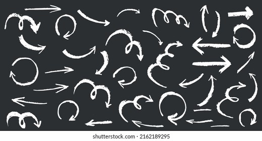 Brush stroke arrows set  Up   down direction pointer  Hand drawn abstract vector illustration isolated black chalkboard background  EPS10