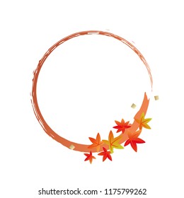 Brush stroke and autumn leaves, vector frame illustration