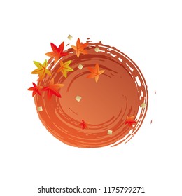 Brush stroke and autumn leaves, vector frame illustration