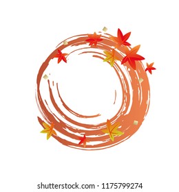 Brush stroke and autumn leaves, vector frame illustration