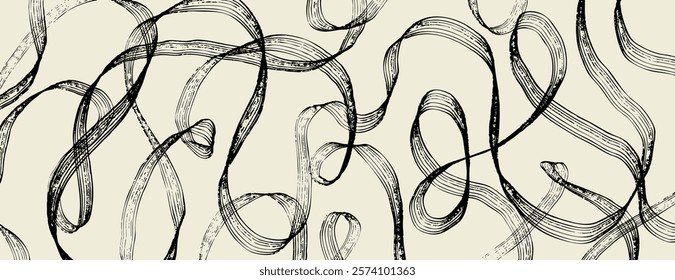 Brush stroke background with dotted texture. banner design with curved bold lines, squiggles and swirls. Hand drawn doodle curly brush strokes.