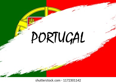 Brush stroke background with Grunge styled flag of Portugal