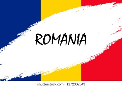 Brush stroke background with Grunge styled flag of Romania