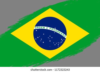 Brush stroke background with Grunge styled flag of Brazil