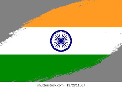 Brush stroke background with Grunge styled flag of India