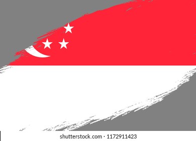 Brush stroke background with Grunge styled flag of Singapore